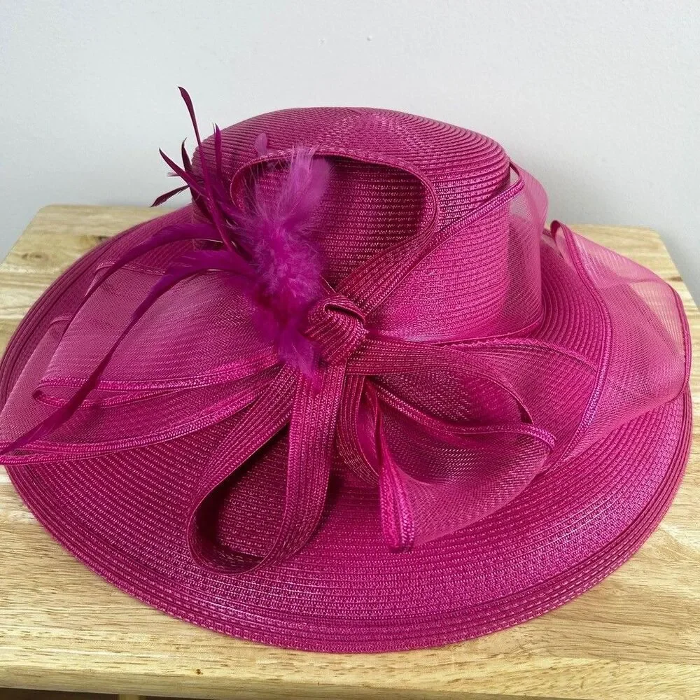 Fine Millinery Collection Pink Straw Derby Hat Kentucky Wedding Wide Brim